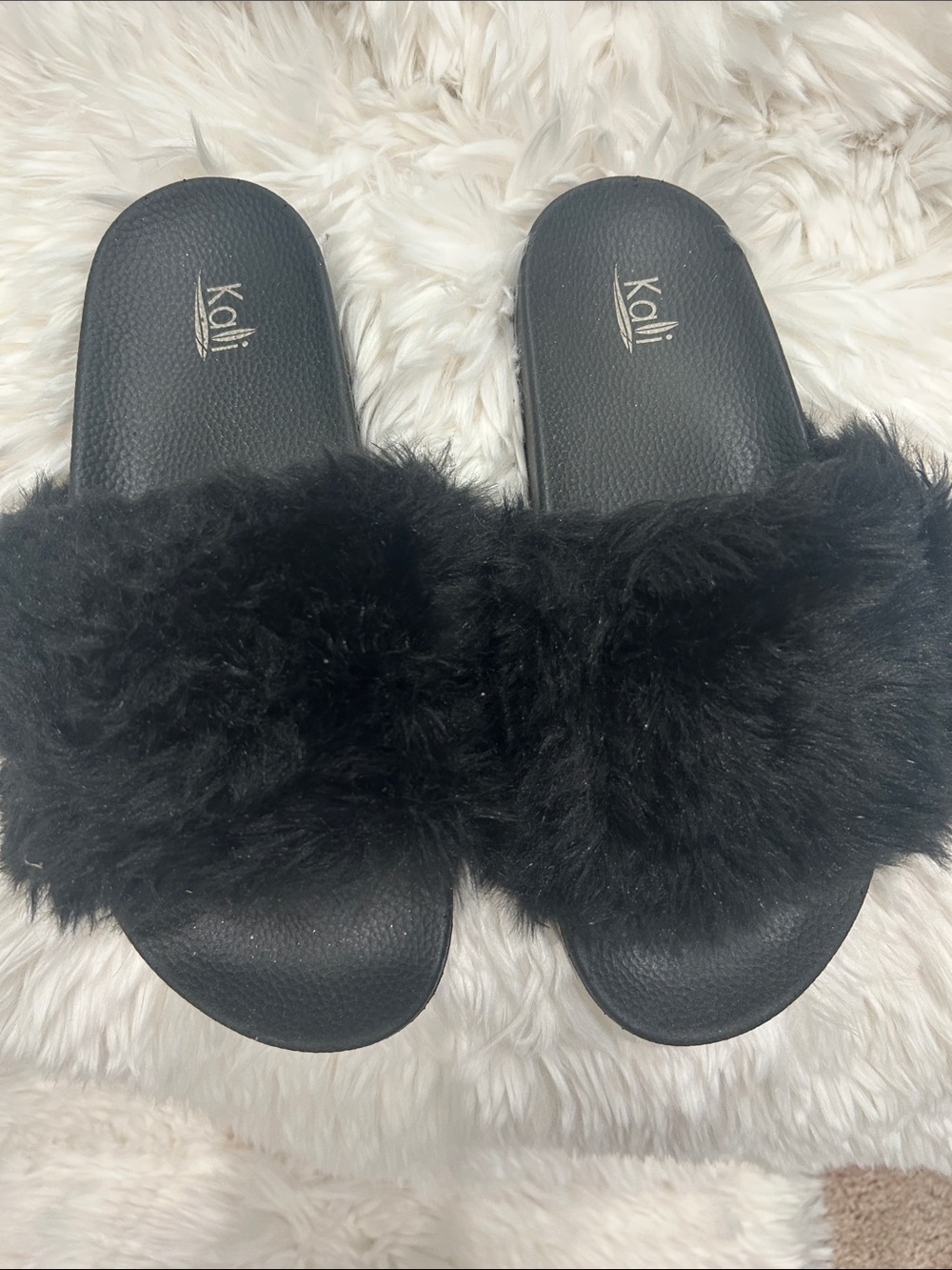 Kali Black Faux Fur Slide Slippers